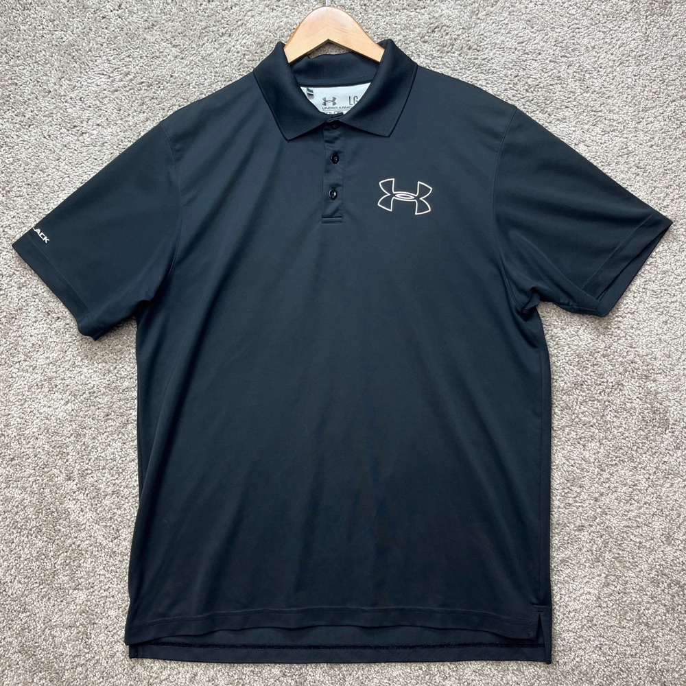 Under Armour Polo Shirt Men Large Black Coldblack Heatgear 3-Button Placket Golf